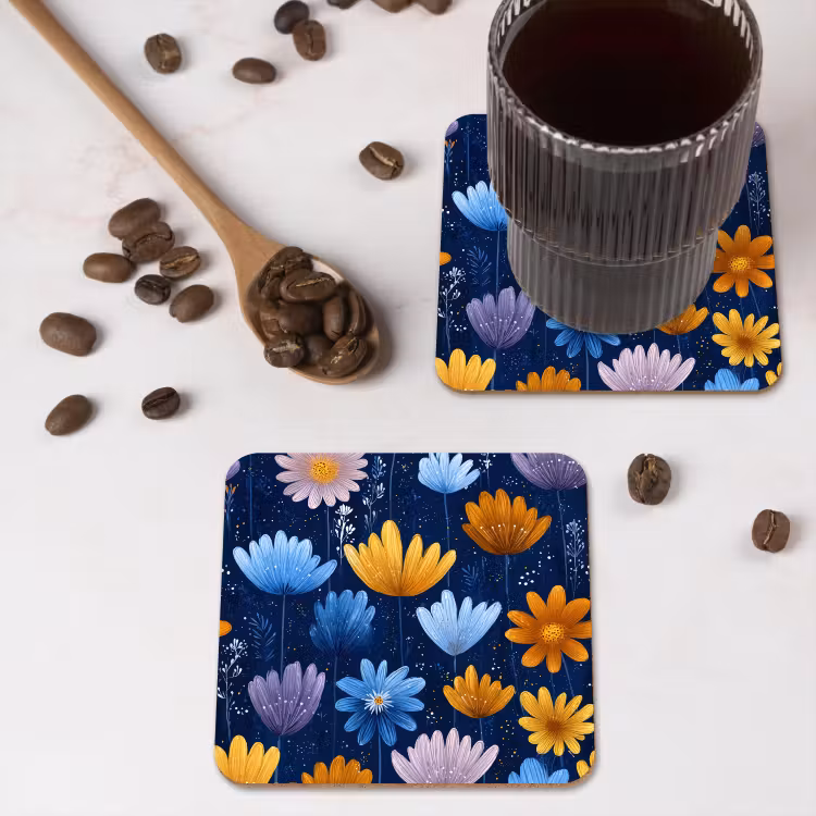 Onderzetter - Bloemen - Patroon - Blauw - Contrast — 4