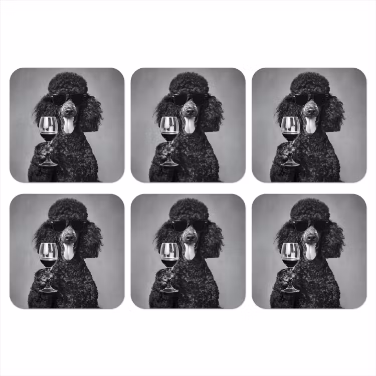 Onderzetter - Hond - Krullen - Zonnebril - Wijn — 1