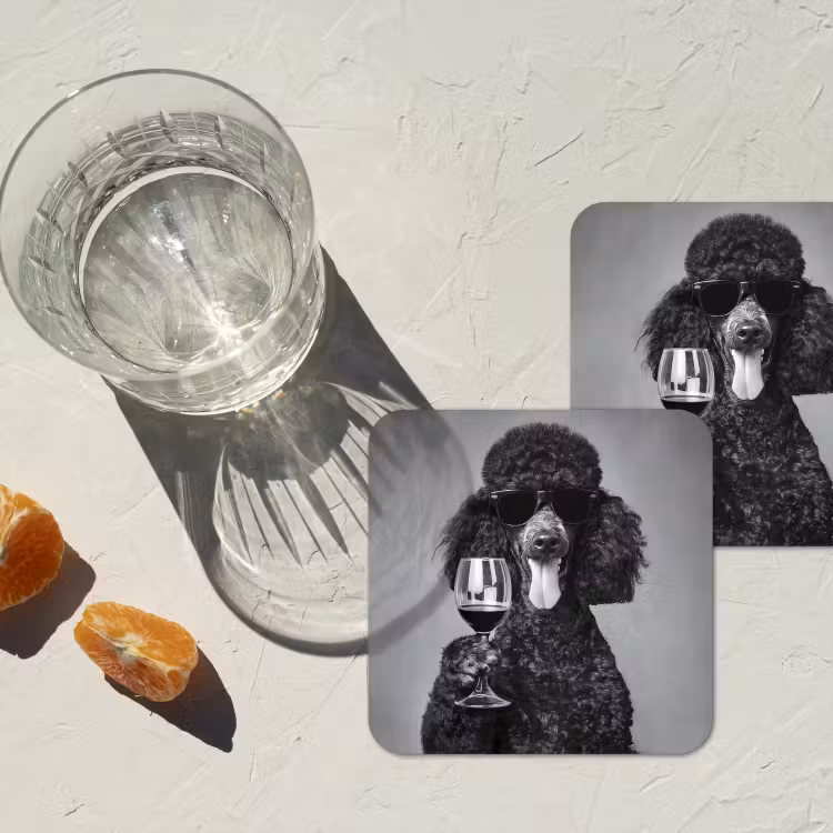 Onderzetter - Hond - Krullen - Zonnebril - Wijn — 3