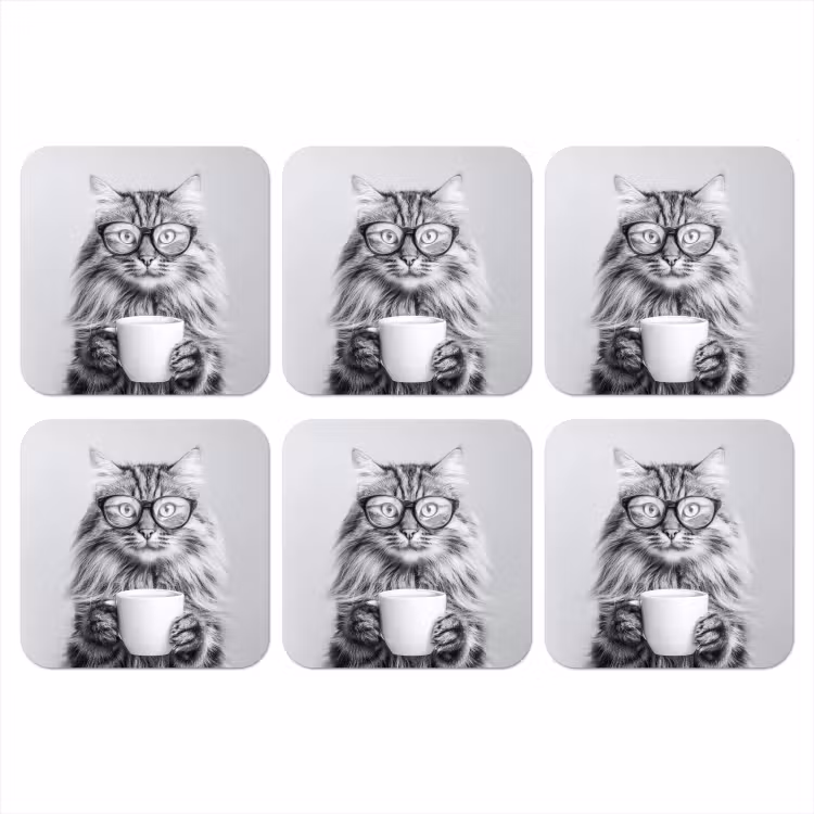 Onderzetter - Kat - Bril - Mok - Pluizig — 1