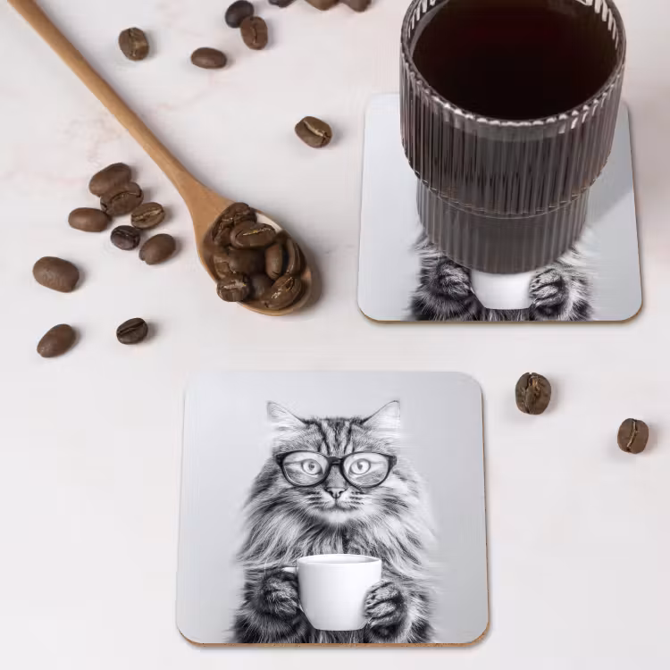Onderzetter - Kat - Bril - Mok - Pluizig — 4