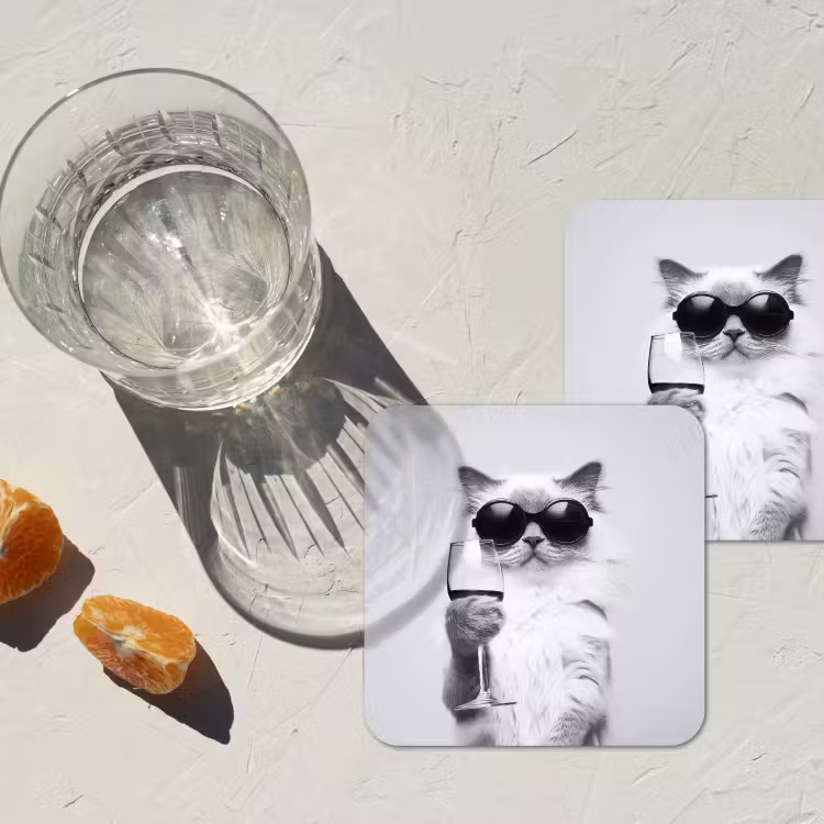 Onderzetter - Kat - Zonnebril - Wijnglas - Langharig — 3