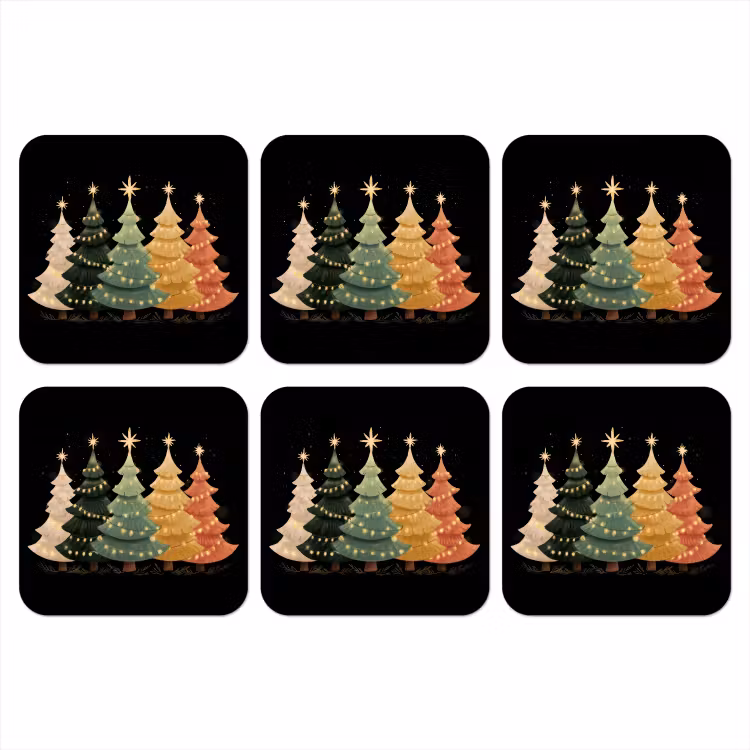 Onderzetter - Kerstbomen - Kleurrijk - Lichtjes - Ster — 1