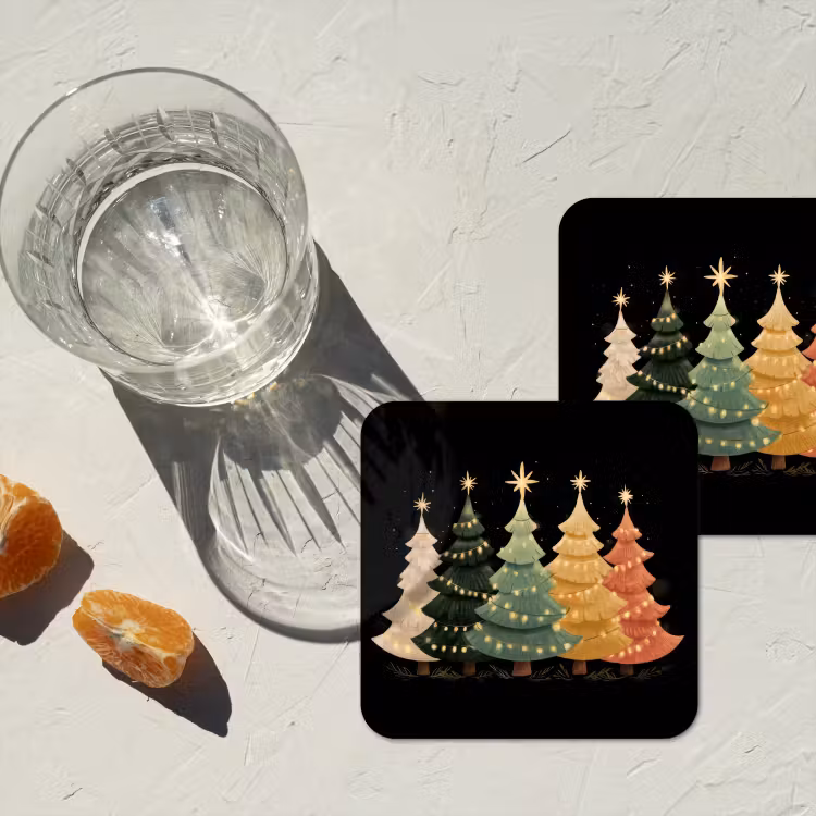 Onderzetter - Kerstbomen - Kleurrijk - Lichtjes - Ster — 3