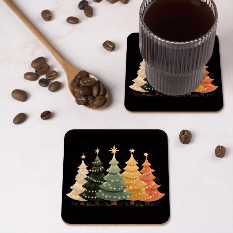 Onderzetter - Kerstbomen - Kleurrijk - Lichtjes - Ster — 4