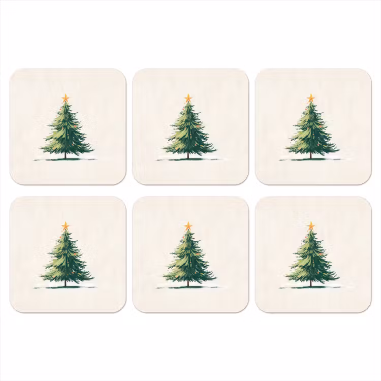 Onderzetter - Kerstboom - Illustratie - Ster - Sneeuw — 1