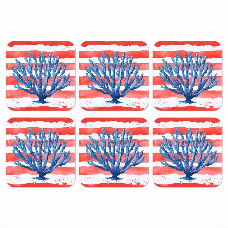 Onderzetter - Koraal - Verfstructuur - Rood - Blauw — 1