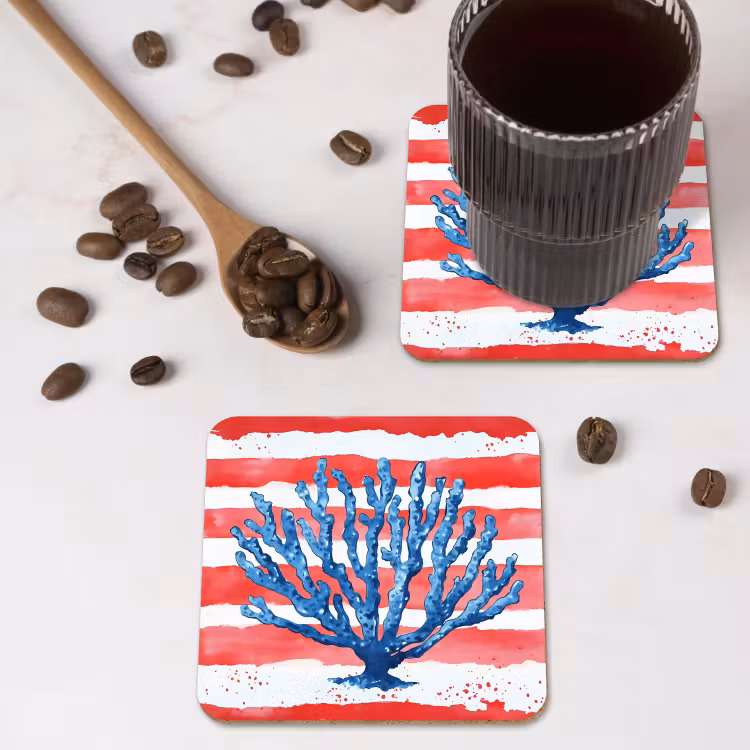 Onderzetter - Koraal - Verfstructuur - Rood - Blauw — 4