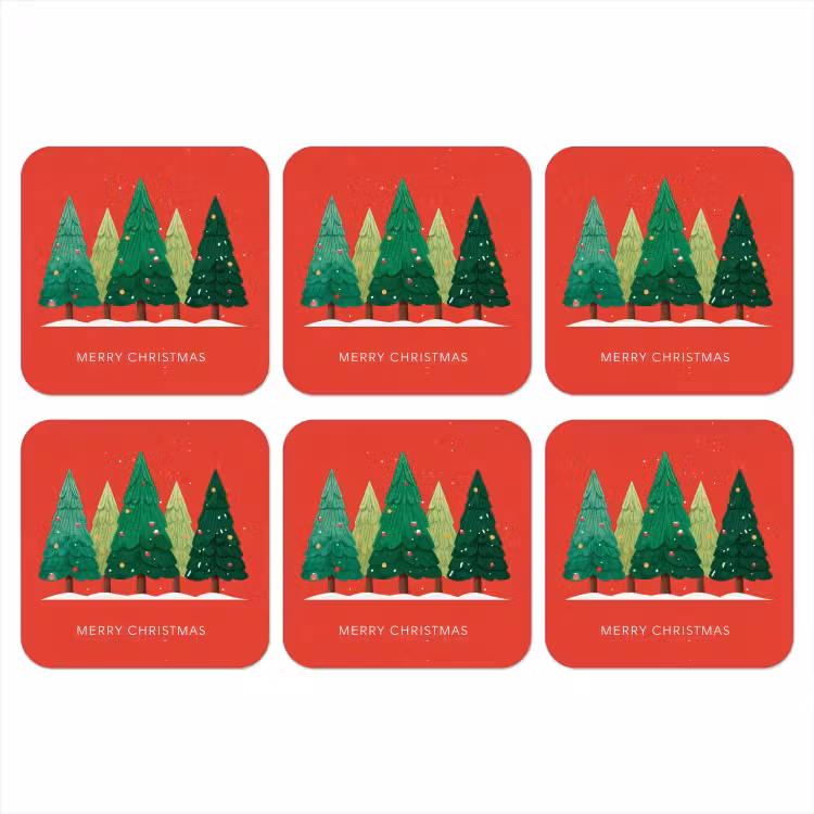 Onderzetter - Minimalistisch - Kerstbomen - Rood - Sneeuw — 1