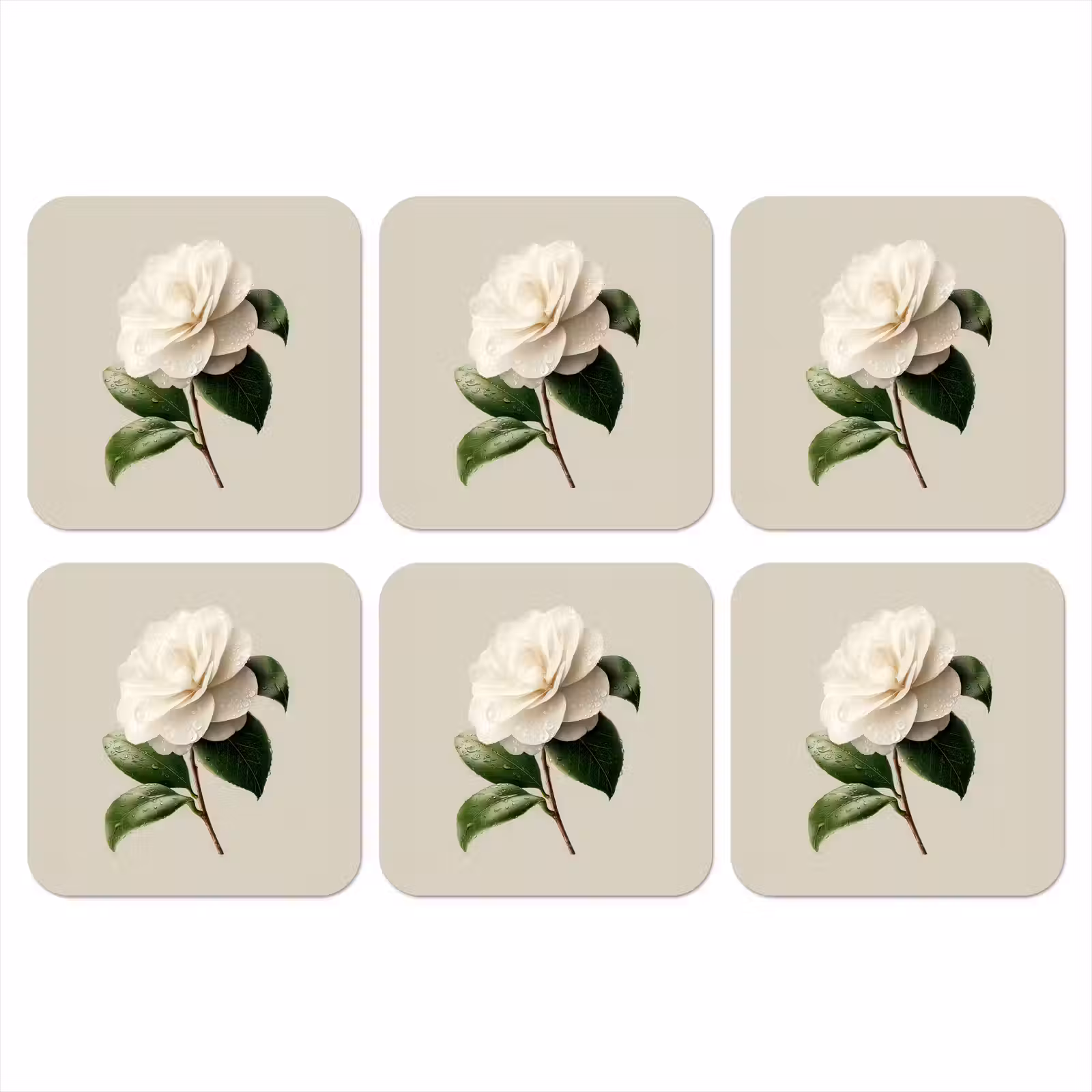 Onderzetter - Cameliabloem - Wit - Groen — 1