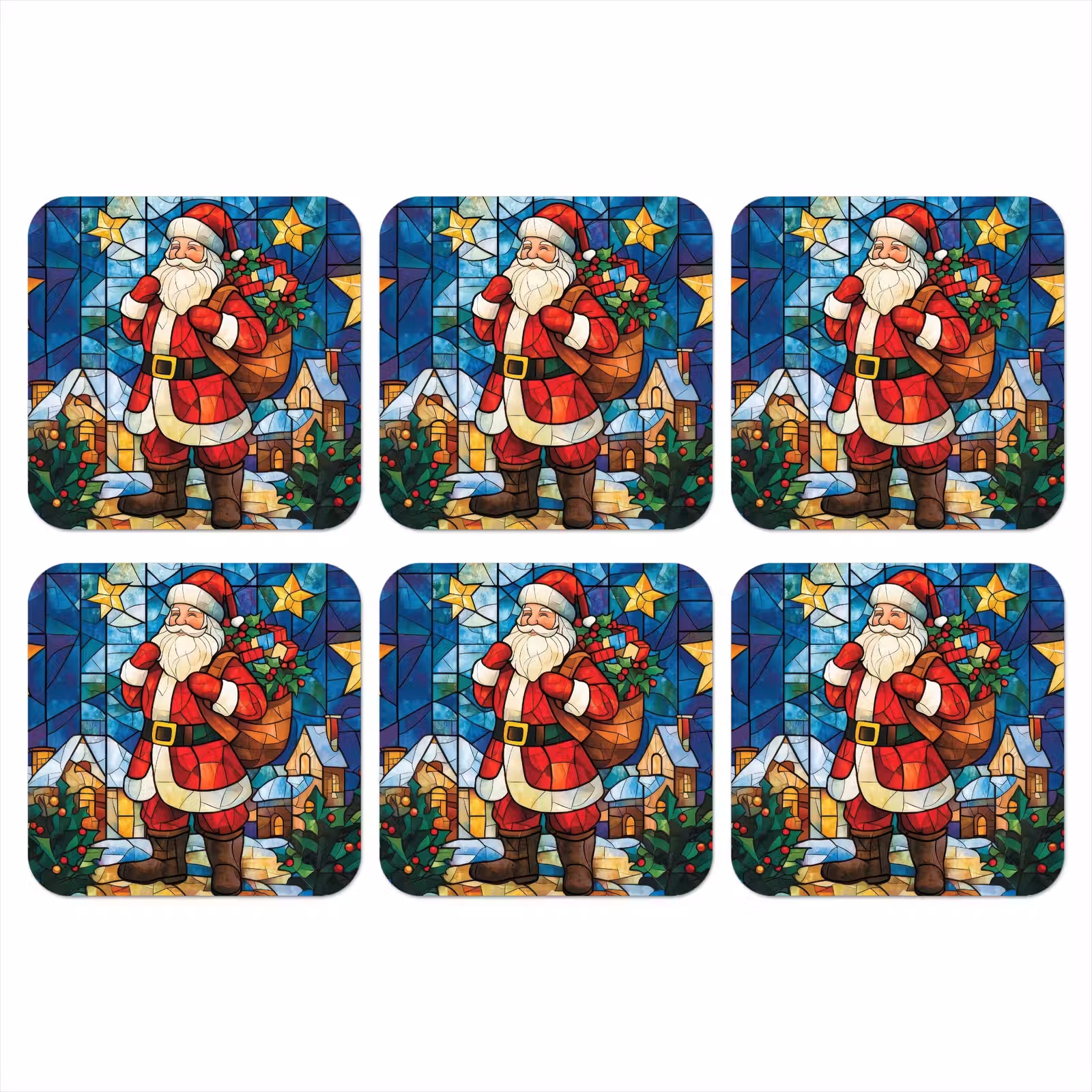 Onderzetter - Kerstman - Glas - Kleurrijk — 1