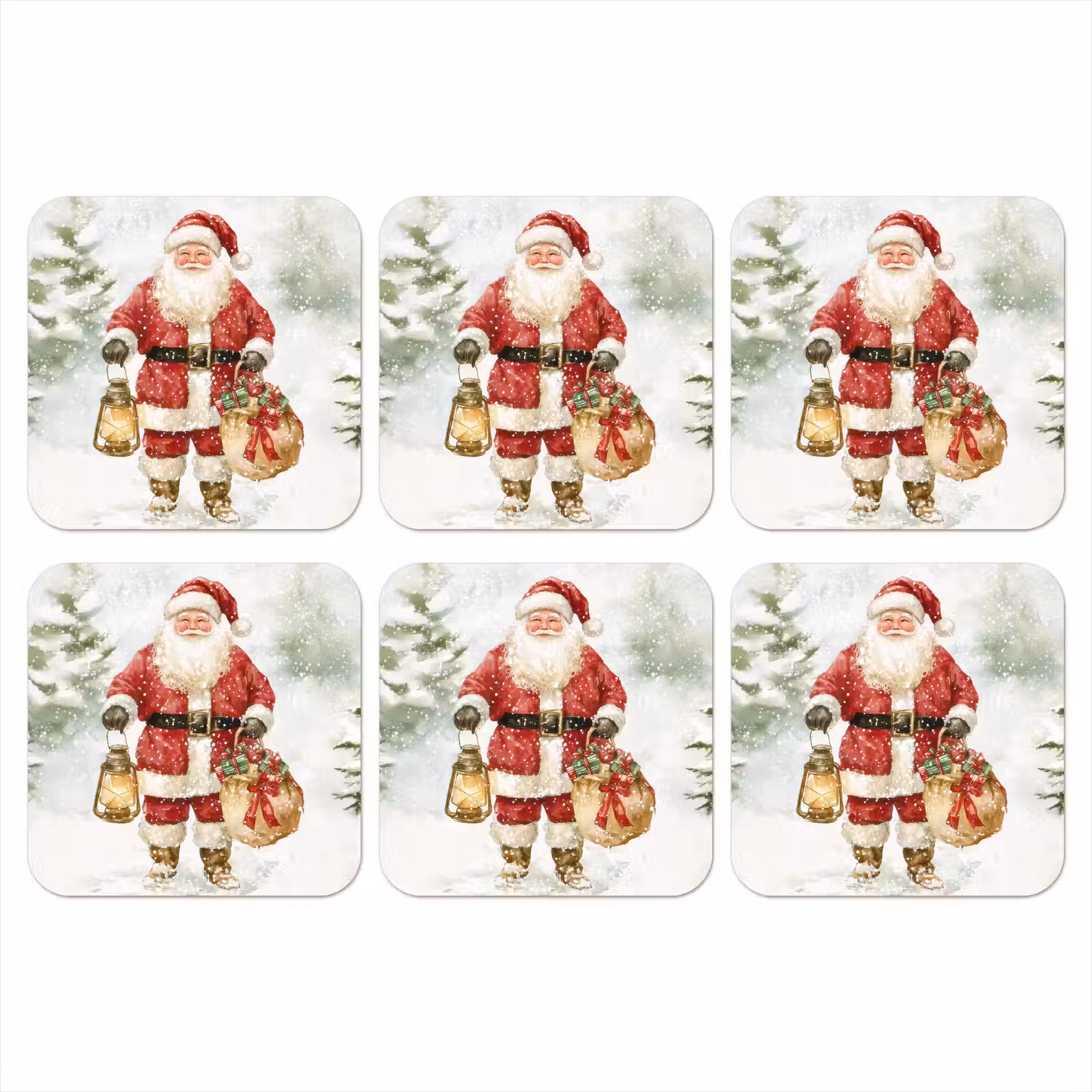Onderzetter - Kerstman- Winter - Sneeuw - Wit - Rood — 1