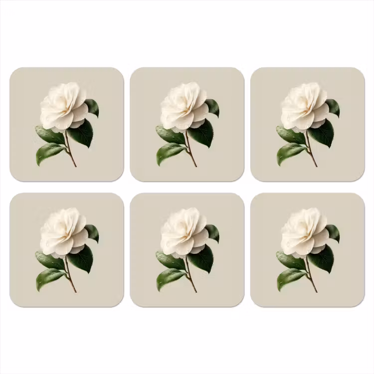 Onderzetter - Cameliabloem - Wit - Groen — 1