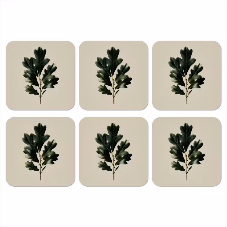Onderzetter - Eikenbladeren - Beige - Groen - Golvende randen — 1