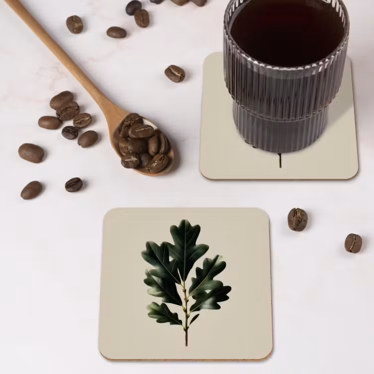 Onderzetter - Eikenbladeren - Beige - Groen - Golvende randen — 4