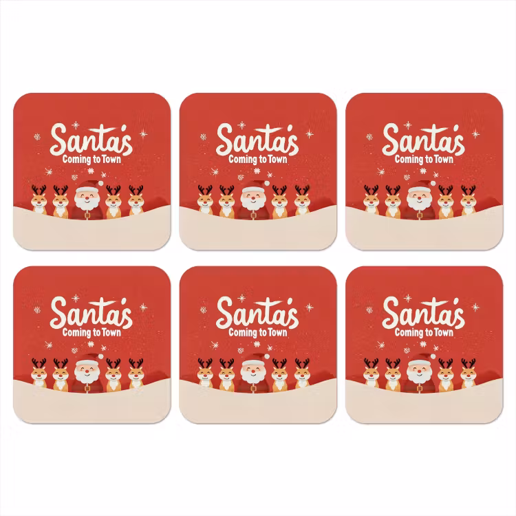 Onderzetter - Illustratie - Kerstman - Rendieren - Rood — 1