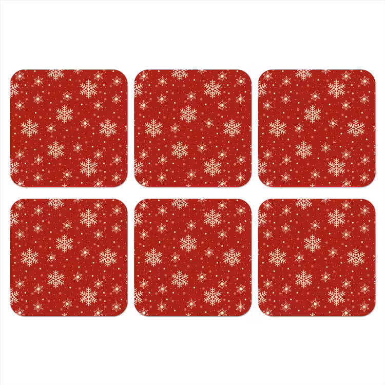 Onderzetter - Illustratie - Sneeuwvlokken - Rood — 1