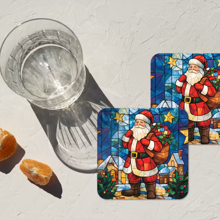 Onderzetter - Kerstman - Glas - Kleurrijk — 3