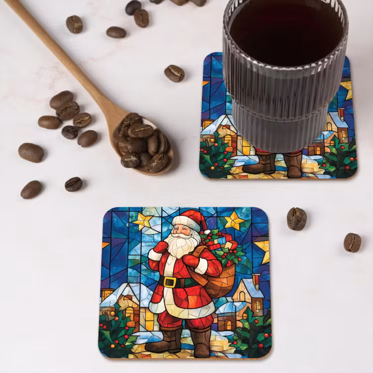 Onderzetter - Kerstman - Glas - Kleurrijk — 4