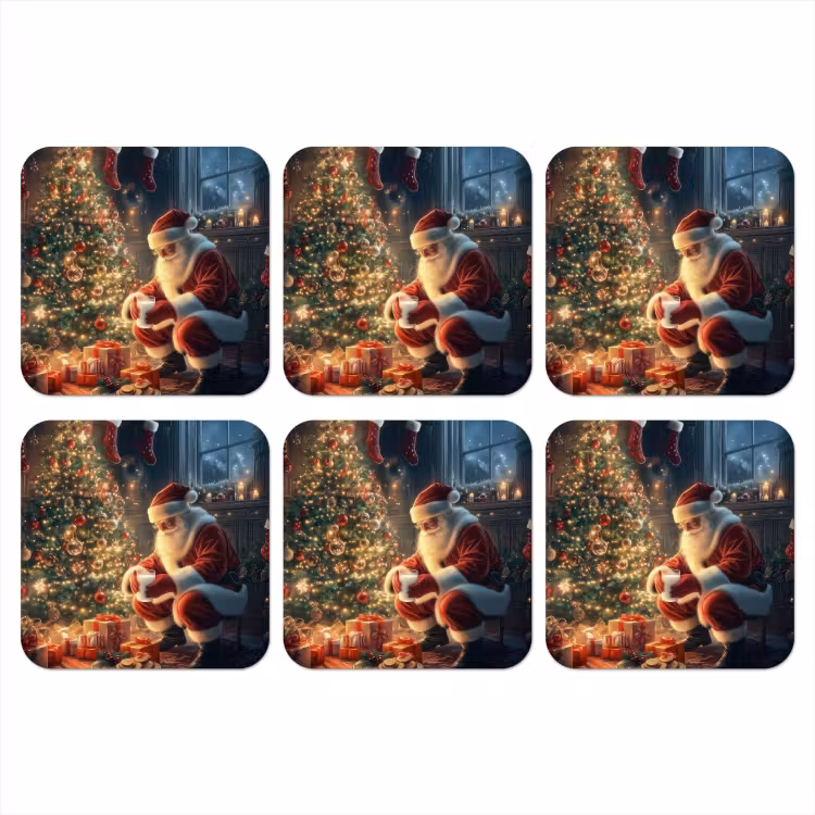 Onderzetter - Kerstman - Haard - Donker — 1