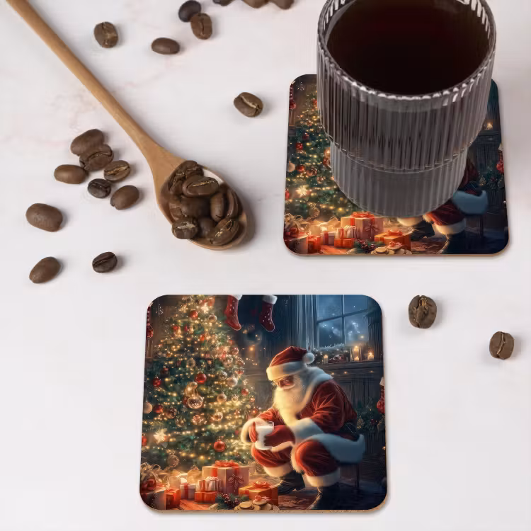 Onderzetter - Kerstman - Haard - Donker — 4