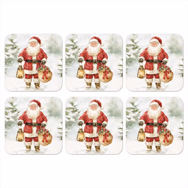 Onderzetter - Kerstman- Winter - Sneeuw - Wit - Rood — 1