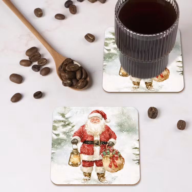 Onderzetter - Kerstman- Winter - Sneeuw - Wit - Rood — 4