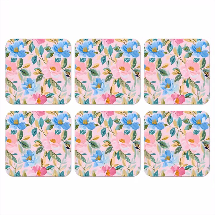 Onderzetter - Blauw - Roze - Bloemen — 1