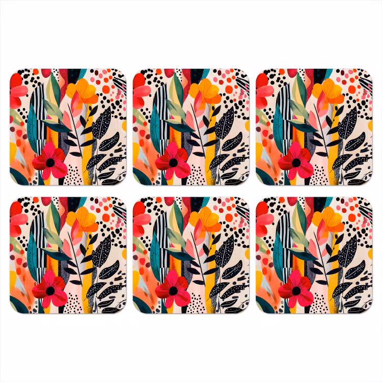 Onderzetter - Bloemen - Bladeren - Abstract - Kleurrijk — 1