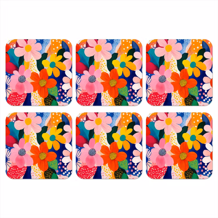 Onderzetter - Bloemen - Kleurrijk - Stippen — 1
