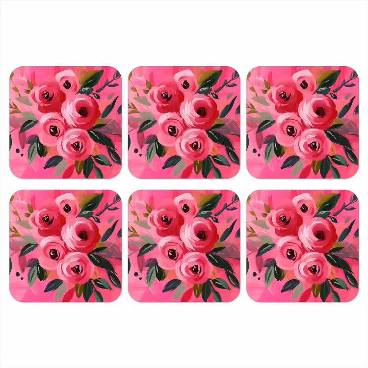 Onderzetter - Bloemen - Verf - Roze — 1
