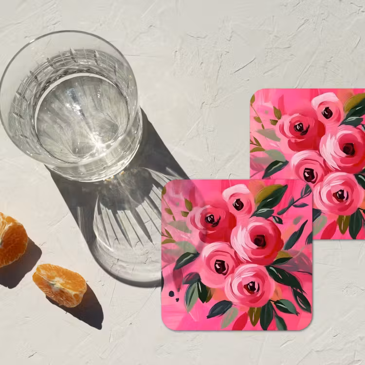 Onderzetter - Bloemen - Verf - Roze — 3