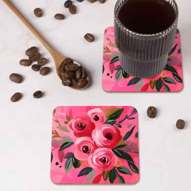 Onderzetter - Bloemen - Verf - Roze — 4