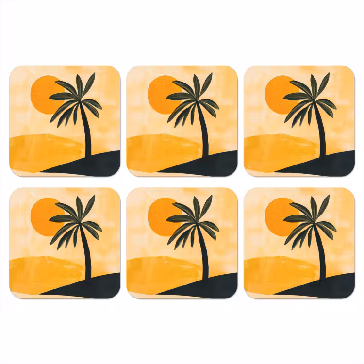 Onderzetter - Illustratie - Palmboom - Zon - Heuvels — 1