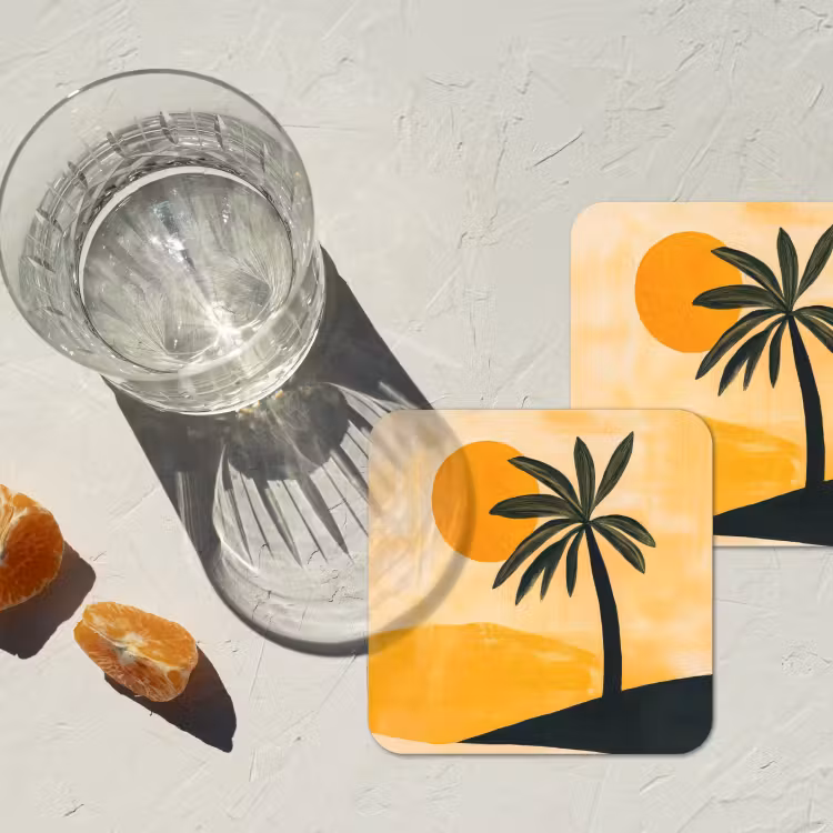 Onderzetter - Illustratie - Palmboom - Zon - Heuvels — 3
