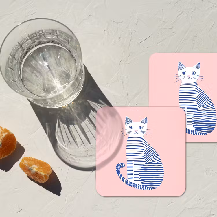 Onderzetter - Kat - Illustratie - Minimalistisch - Roze — 3