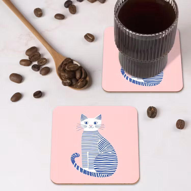 Onderzetter - Kat - Illustratie - Minimalistisch - Roze — 4