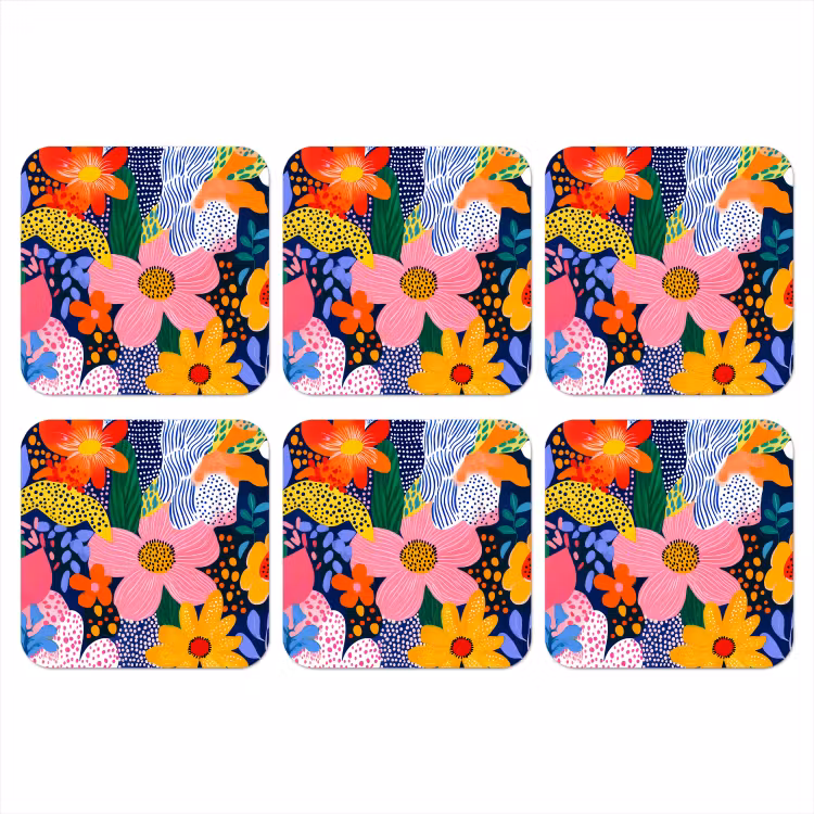 Onderzetter - Kleurrijk - Bloemen - Abstract - Stippen — 1