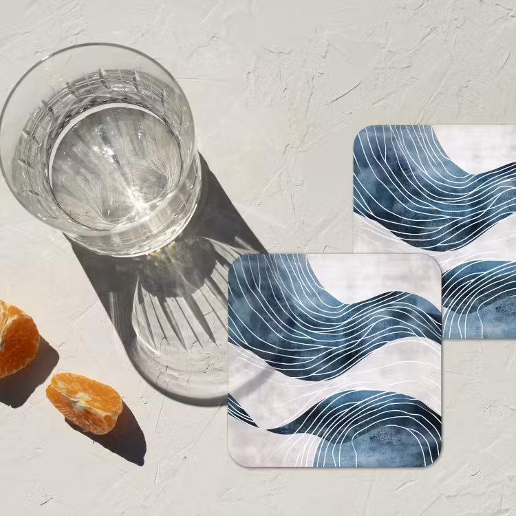 Onderzetter - Lijnen - Golven - Abstract - Blauw — 3