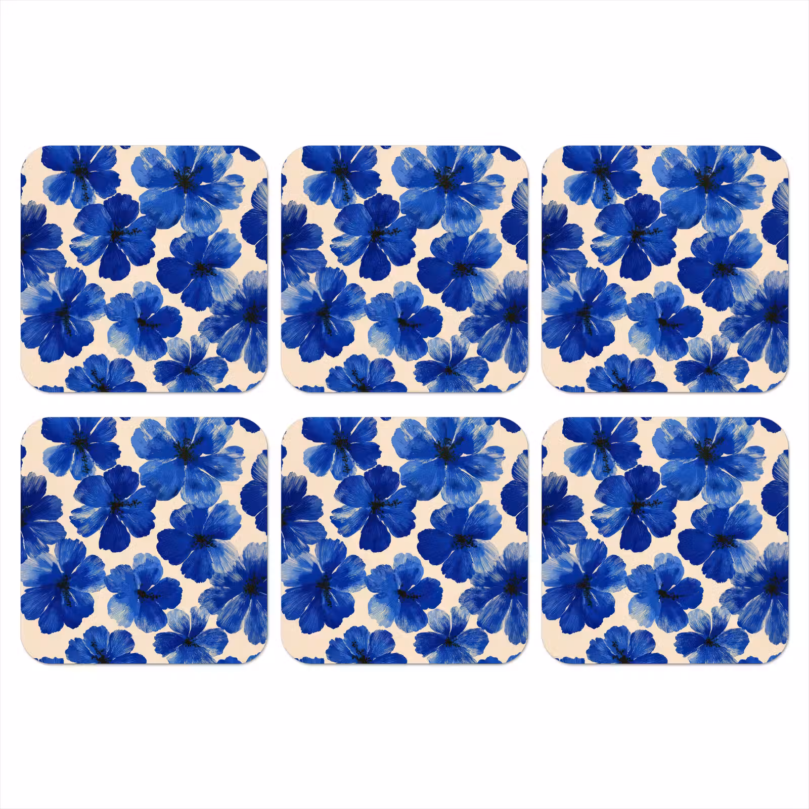 Onderzetter - Bloemen - Blauw -Patroon - Wit — 1