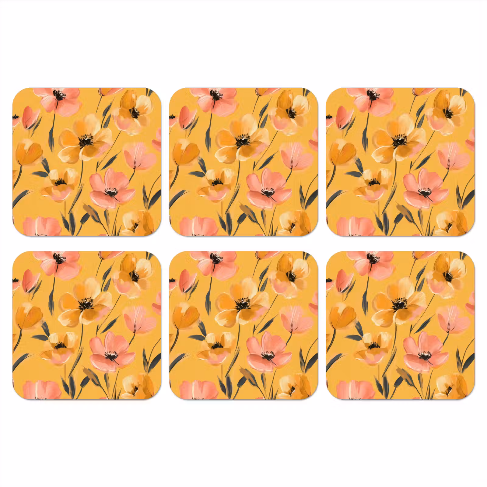Onderzetter - Bloemen - Geschilderd - Geel — 1