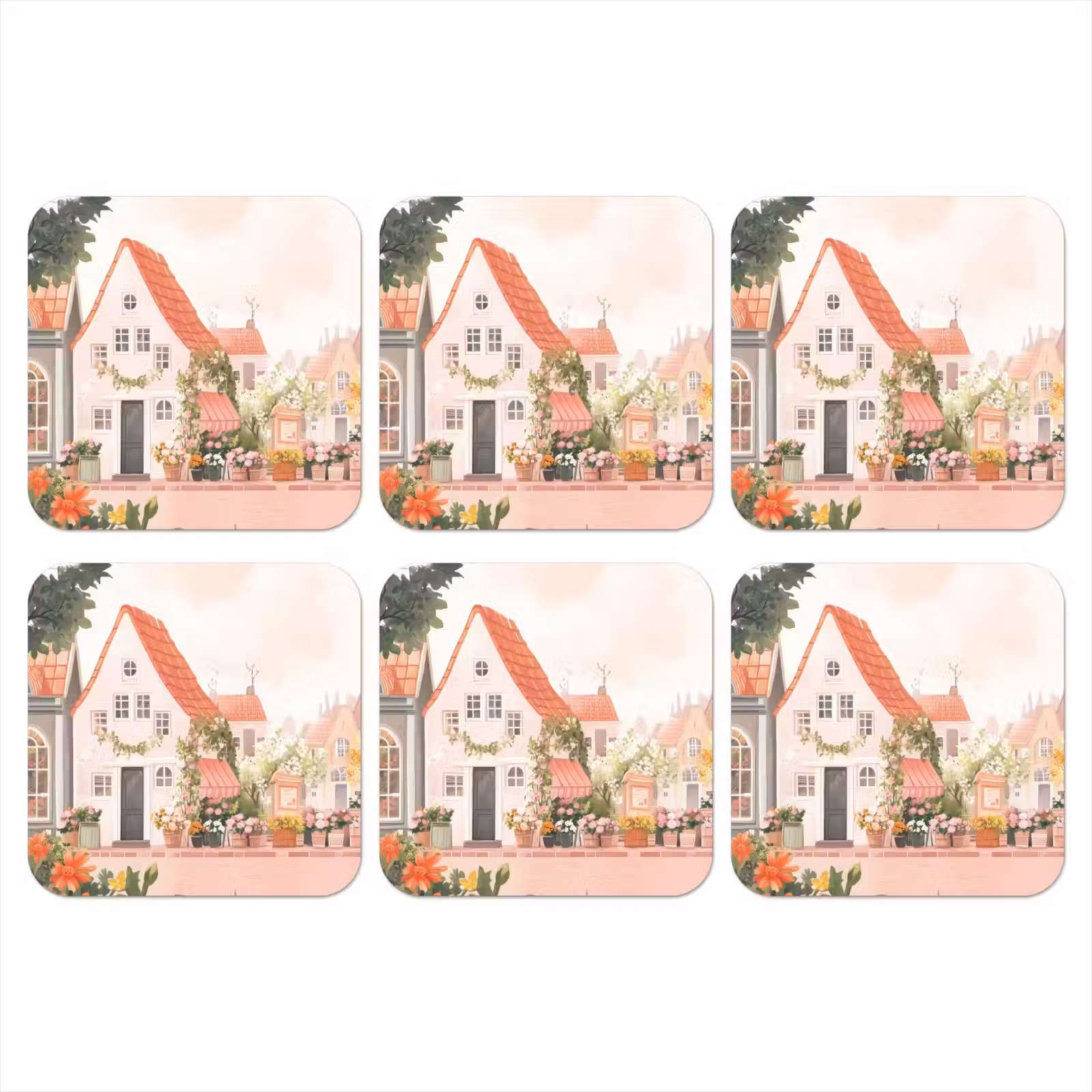 Onderzetter - Bloemen - Huizen - Dorp — 1