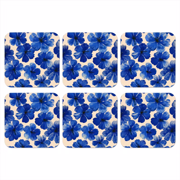 Onderzetter - Bloemen - Blauw -Patroon - Wit — 1