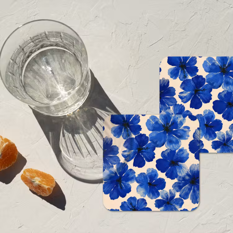 Onderzetter - Bloemen - Blauw -Patroon - Wit — 3