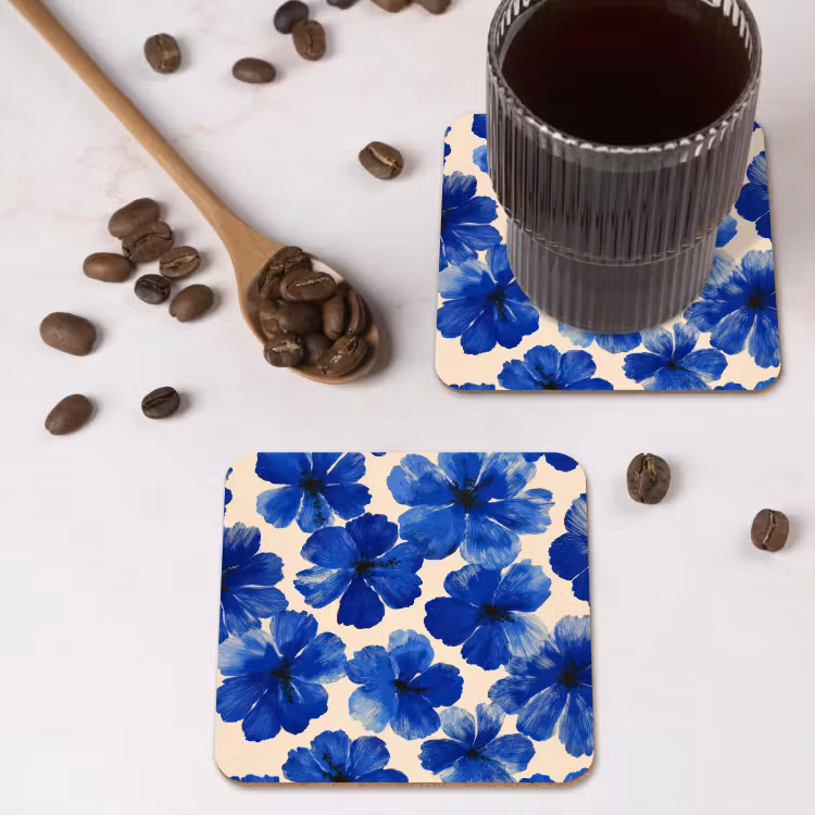 Onderzetter - Bloemen - Blauw -Patroon - Wit — 4