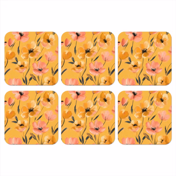 Onderzetter - Bloemen - Geschilderd - Geel — 1