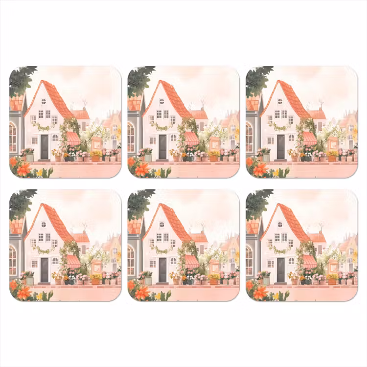 Onderzetter - Bloemen - Huizen - Dorp — 1