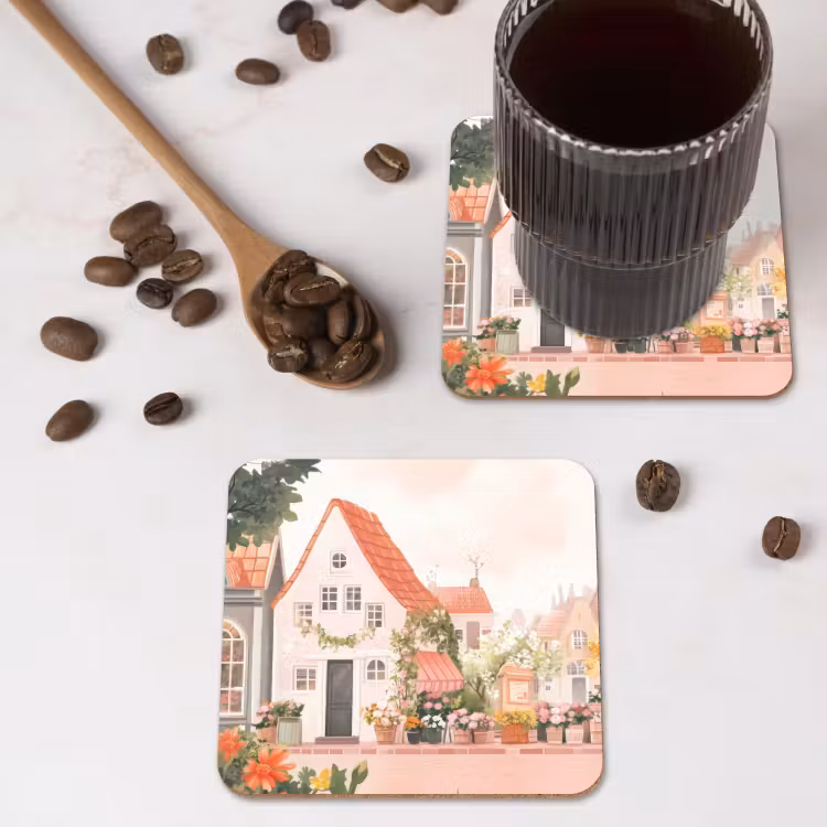 Onderzetter - Bloemen - Huizen - Dorp — 4