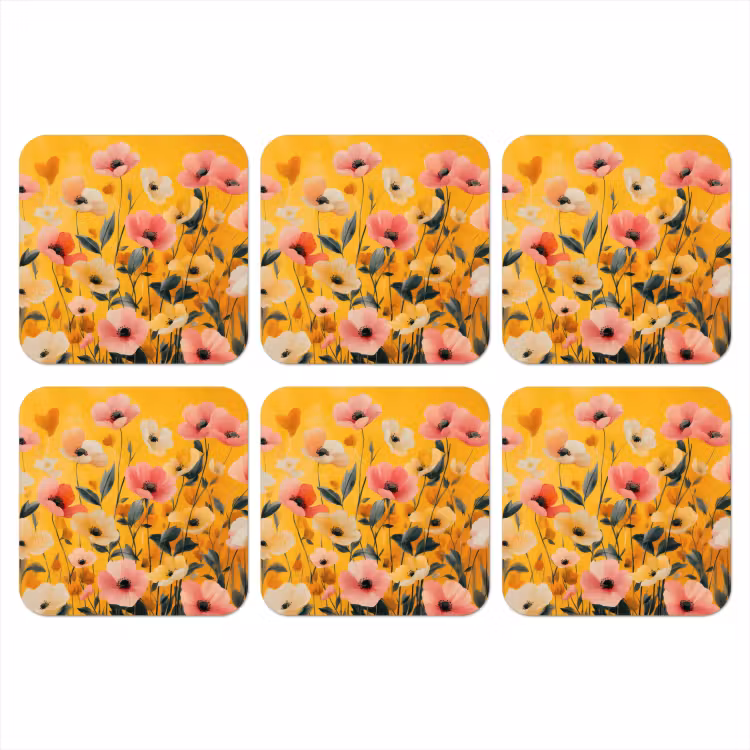 Onderzetter - Bloemen - Veld - Geel — 1