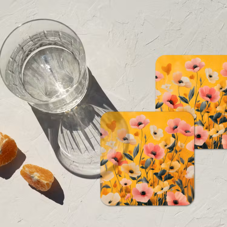 Onderzetter - Bloemen - Veld - Geel — 3